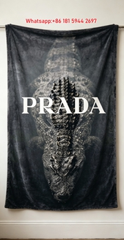 Prada Dark Gray Crocodile Print Flannel Throw Blanket IMG_2801